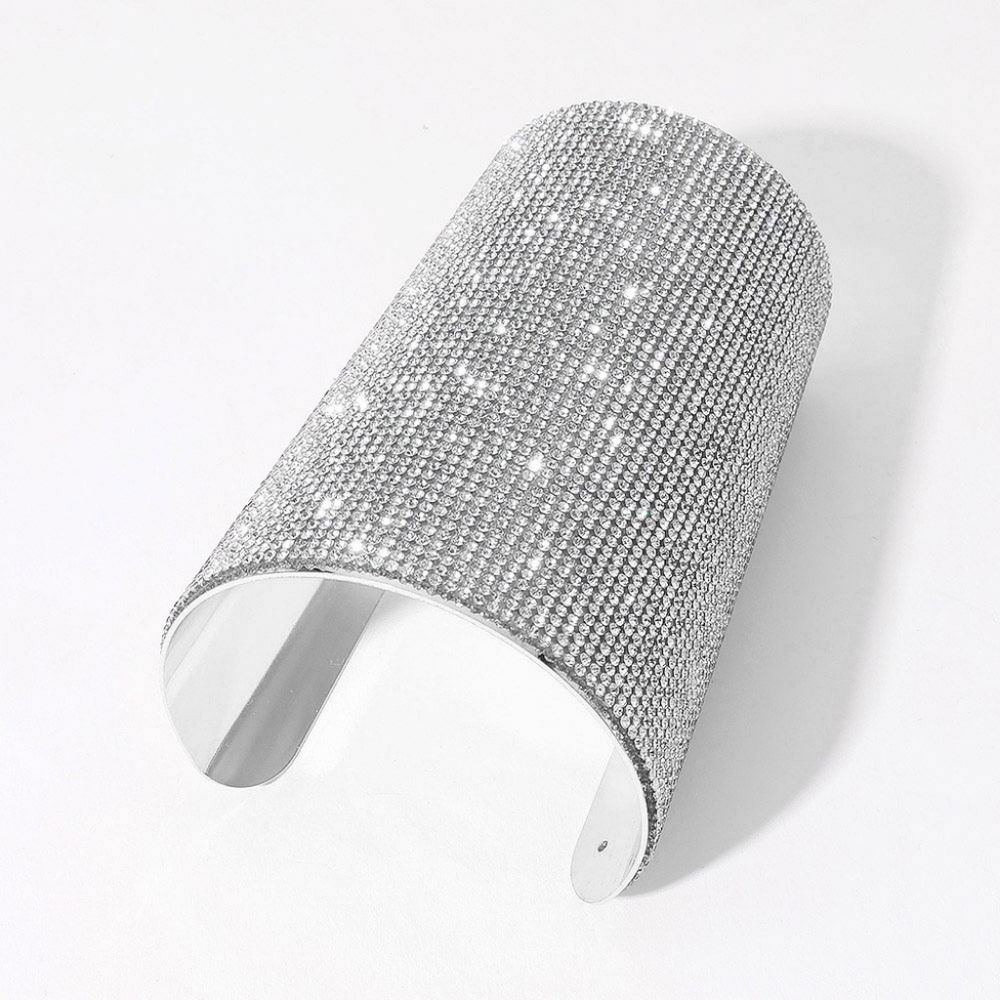 Long Silver Wide Crystal Style Armor Cuff Bracelet